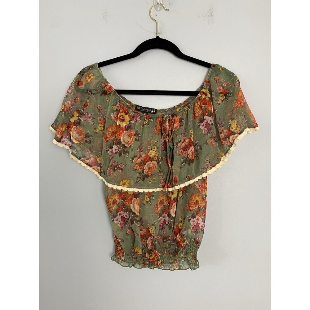 Living Doll Los Angeles Womens M Off The Shoulder Blouse Floral Boho Festival